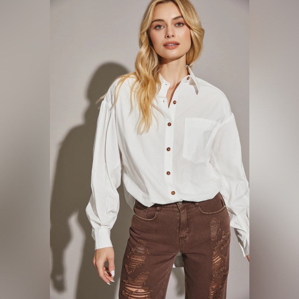 NWT White Cotton Button Down Top